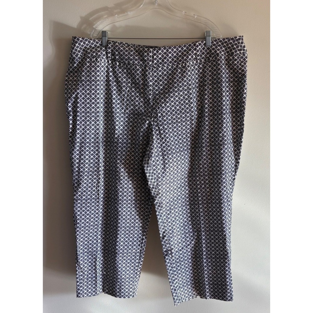 Avenue Studio Womens Plus Size 22 Black White Geometric Diamond Cropped Pants